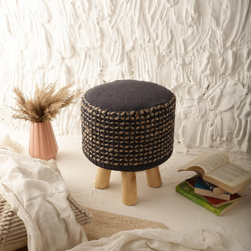 Round Foldable Jute Ottoman: Stylish Foot Rest with Non-Skid Pine Legs