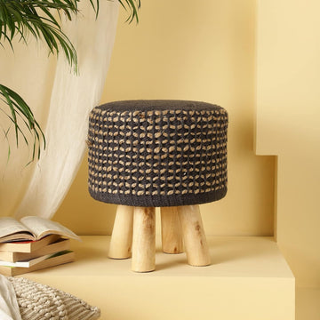 Round Foldable Jute Ottoman: Stylish Foot Rest with Non-Skid Pine Legs